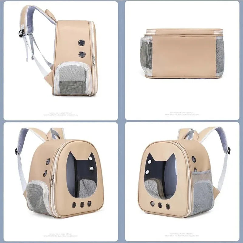 Pet Supplies Cat Carrier Bag PU Portable Travel Outdoor Backpack for Cat Small Dogs Transparent Breathable Carrying Shoulder Bag