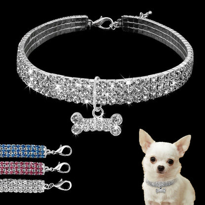 Rhinestone Dog Collar with Leash for Small to Medium Dogs and Cats