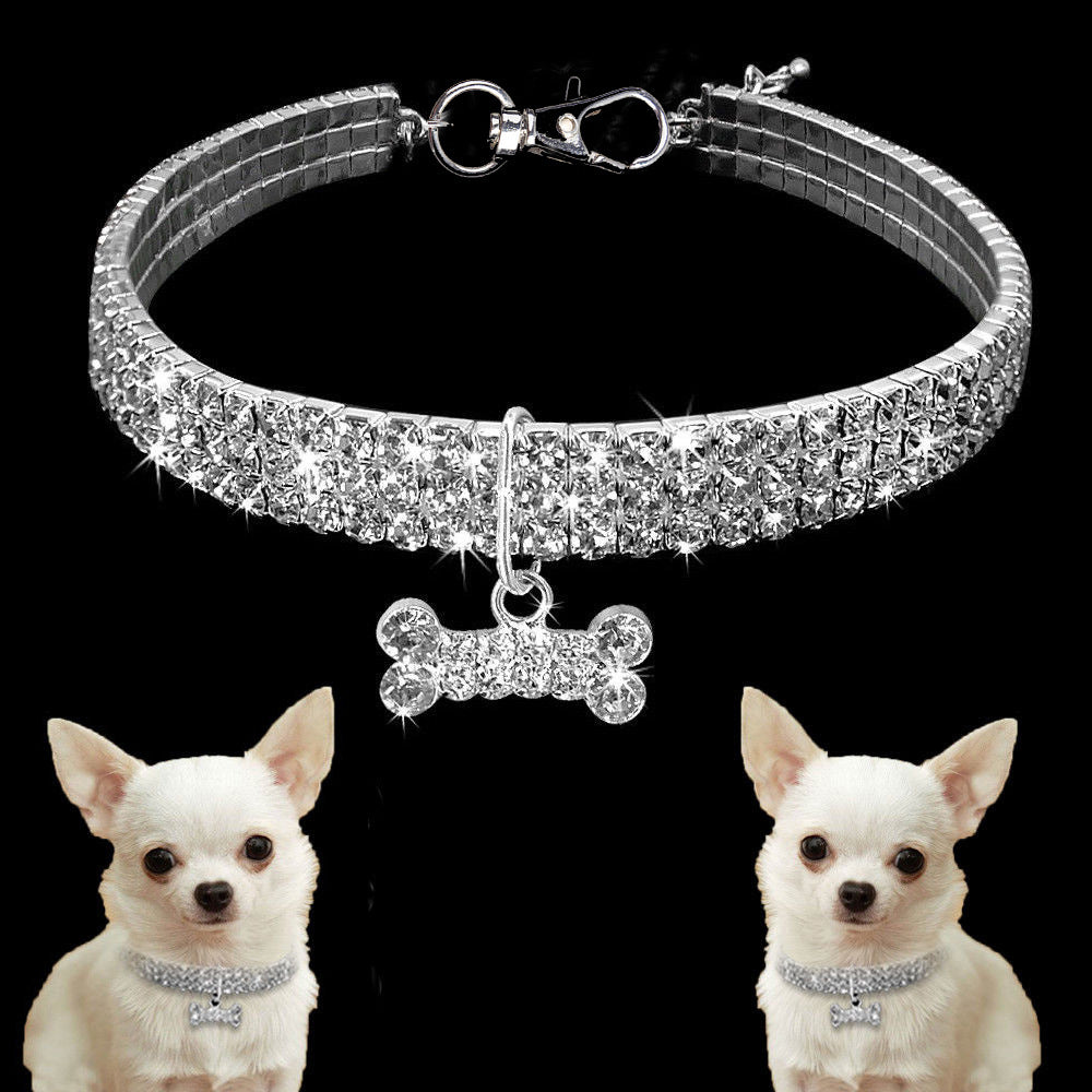 Rhinestone Dog Collar with Leash for Small to Medium Dogs and Cats