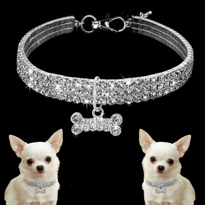 Rhinestone Dog Collar with Leash for Small to Medium Dogs and Cats